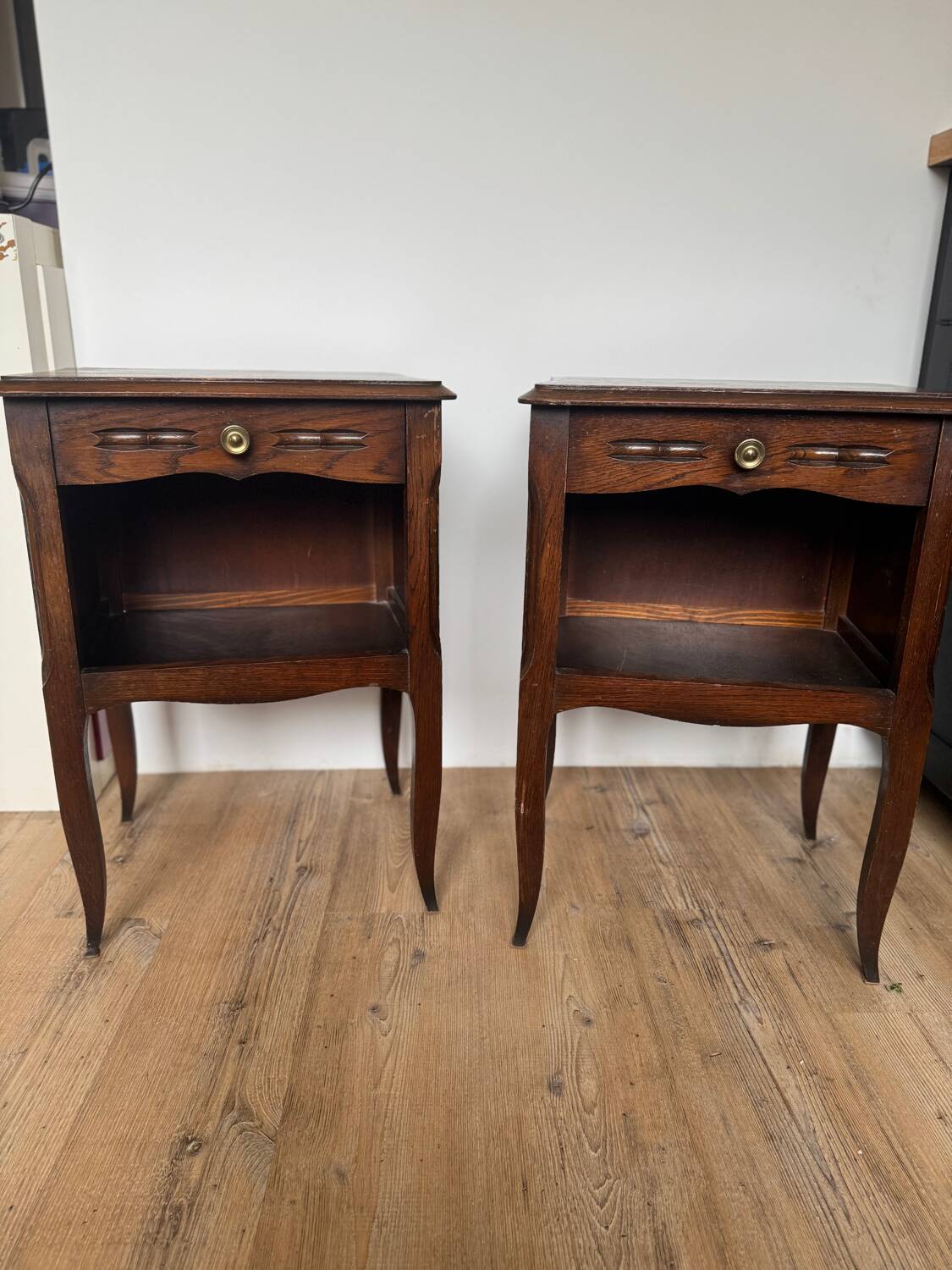 Pair of antique wooden bedside tables