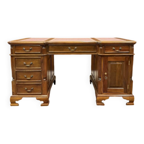 Nouveau ! - Bureau classique anglais Partnerdesk en cuir rouge