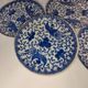Set of 5 Japanese porcelain plates, antique blue and white, floral phoenix, Dai Nippon.