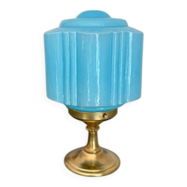 Lampe art déco années 30 en opaline turquoise