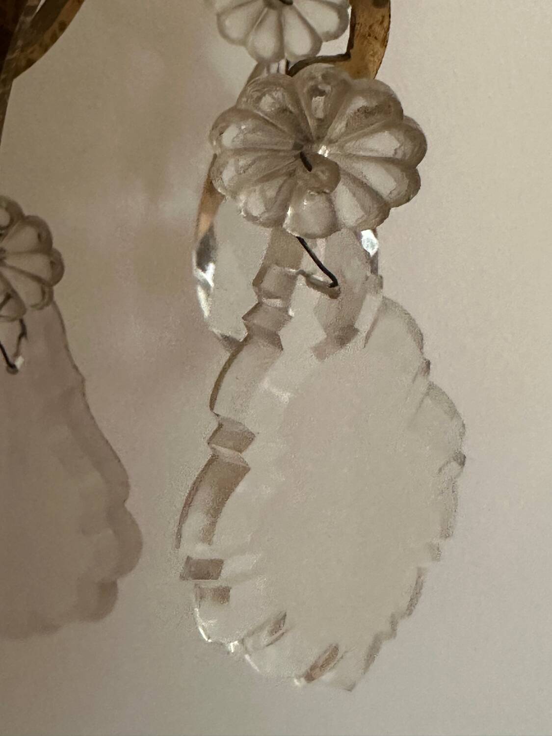 2 vintage bronze wall lights with pendants