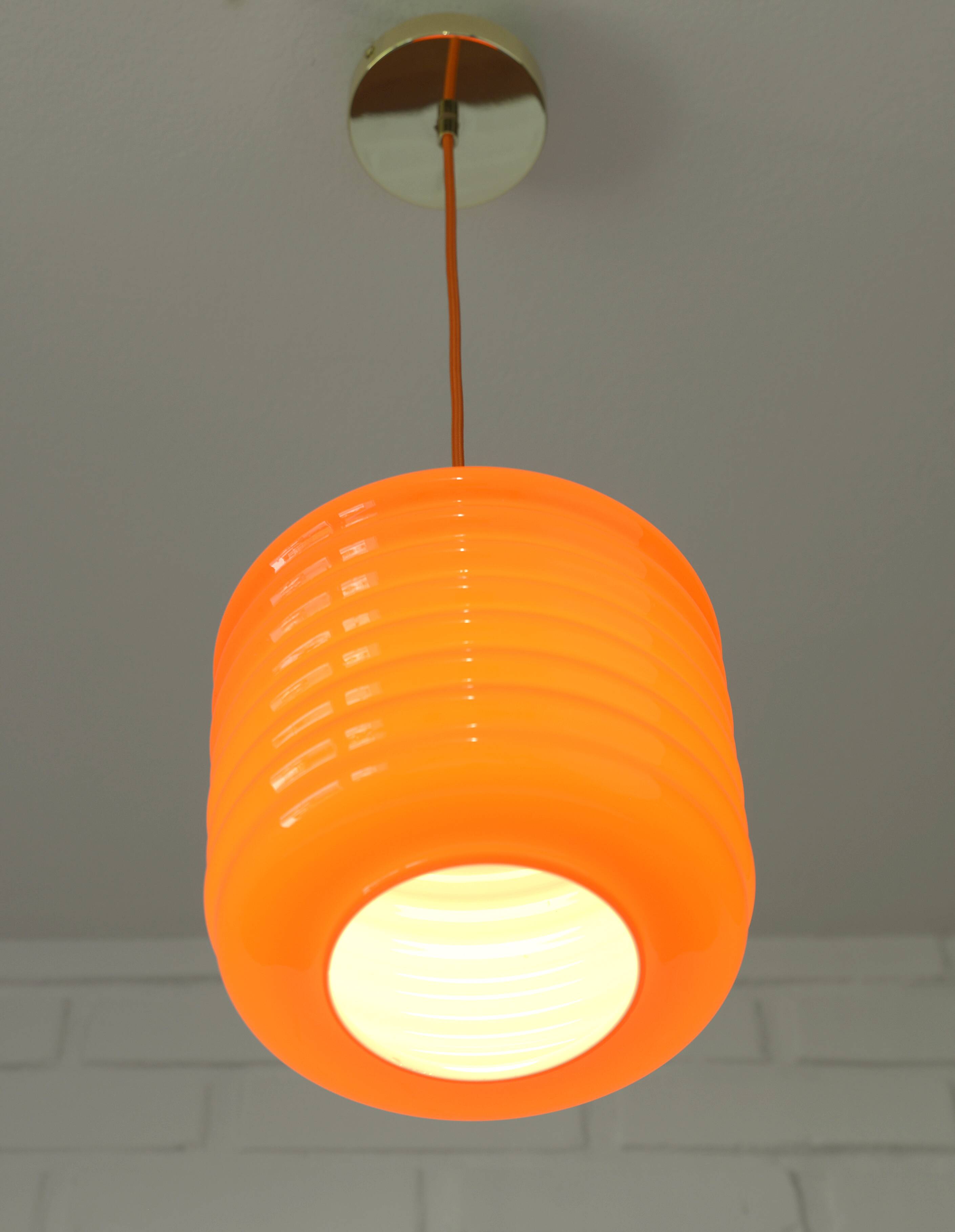 Vintage Pendant Light Hanging Retro Lamp Space Age Style MCM Orange Glass