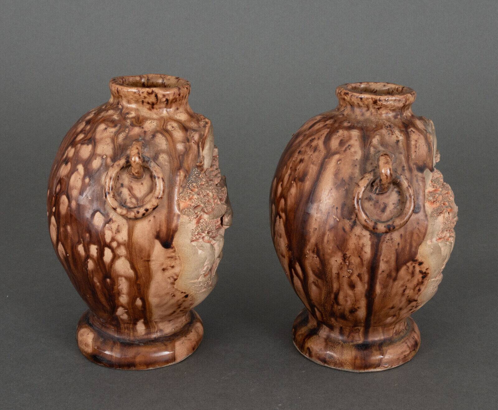 Pair of Banko Ware vases from China ceramic temple and pagoda decor