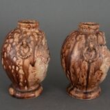 Pair of Banko Ware vases from China ceramic temple and pagoda decor