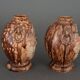 Pair of Banko Ware vases from China ceramic temple and pagoda decor