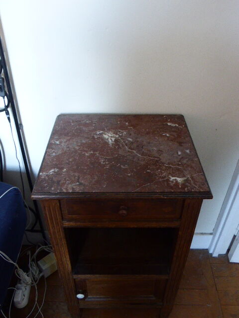 Nightstand wood and pink marble, art deco