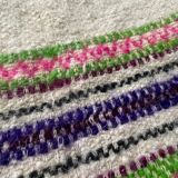Natural white wool fluffy rug with colourful stripes, Romanian handwoven carpet