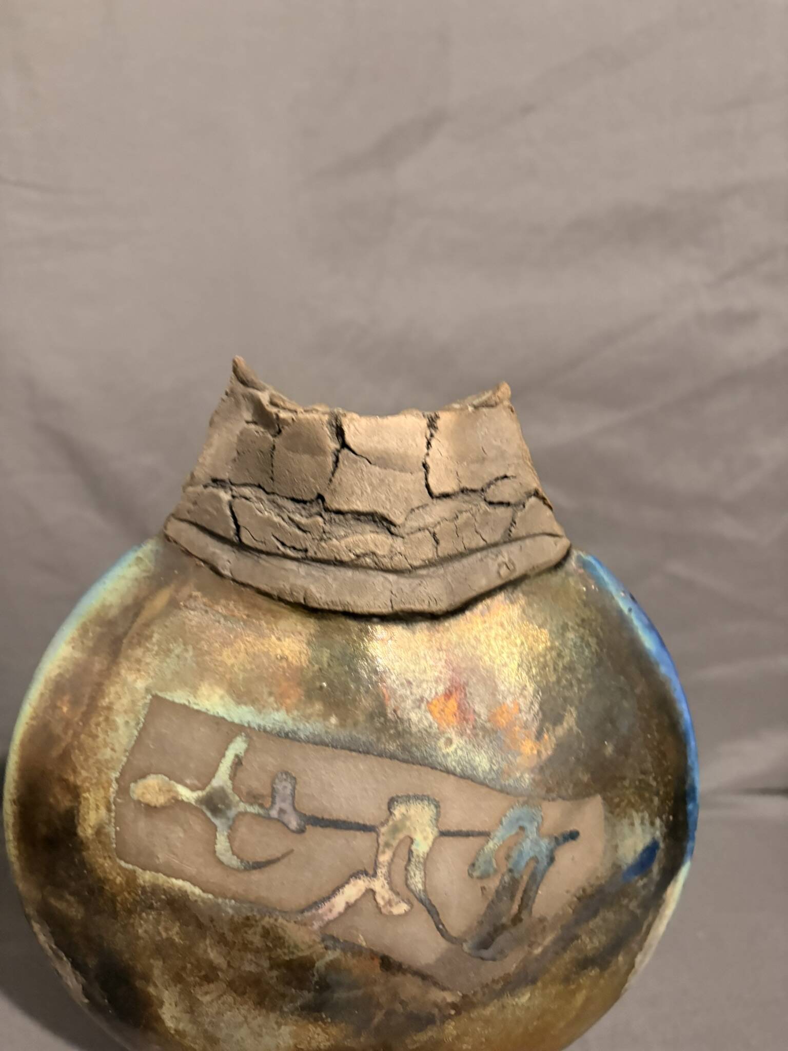 Sculpture Vase Ceramic Contemporary Art Raku Firing Wabi Sabi Eye