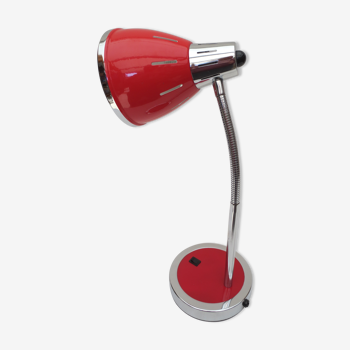 Flexible and adjustable desk lamp, in red lacquered metal and stainless steel decoration