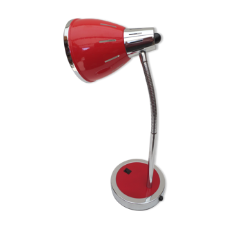 Lampe de bureau  flexible et orientable, en métal laqué rouge et décor inox