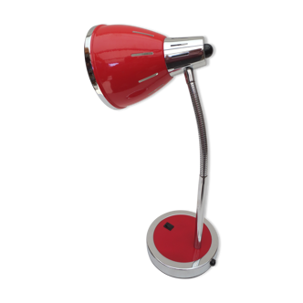 Flexible and adjustable desk lamp, in red lacquered metal and stainless steel decoration