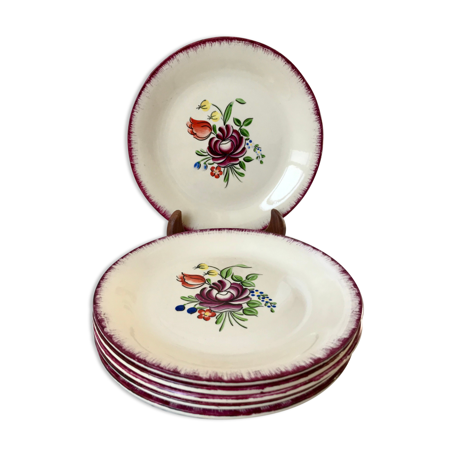 Set of 6 dessert plates Moulin des Loups Orchies 30s