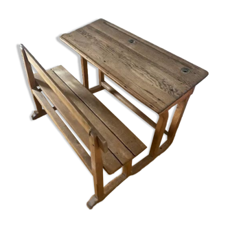 Wooden school desk  with inkwells