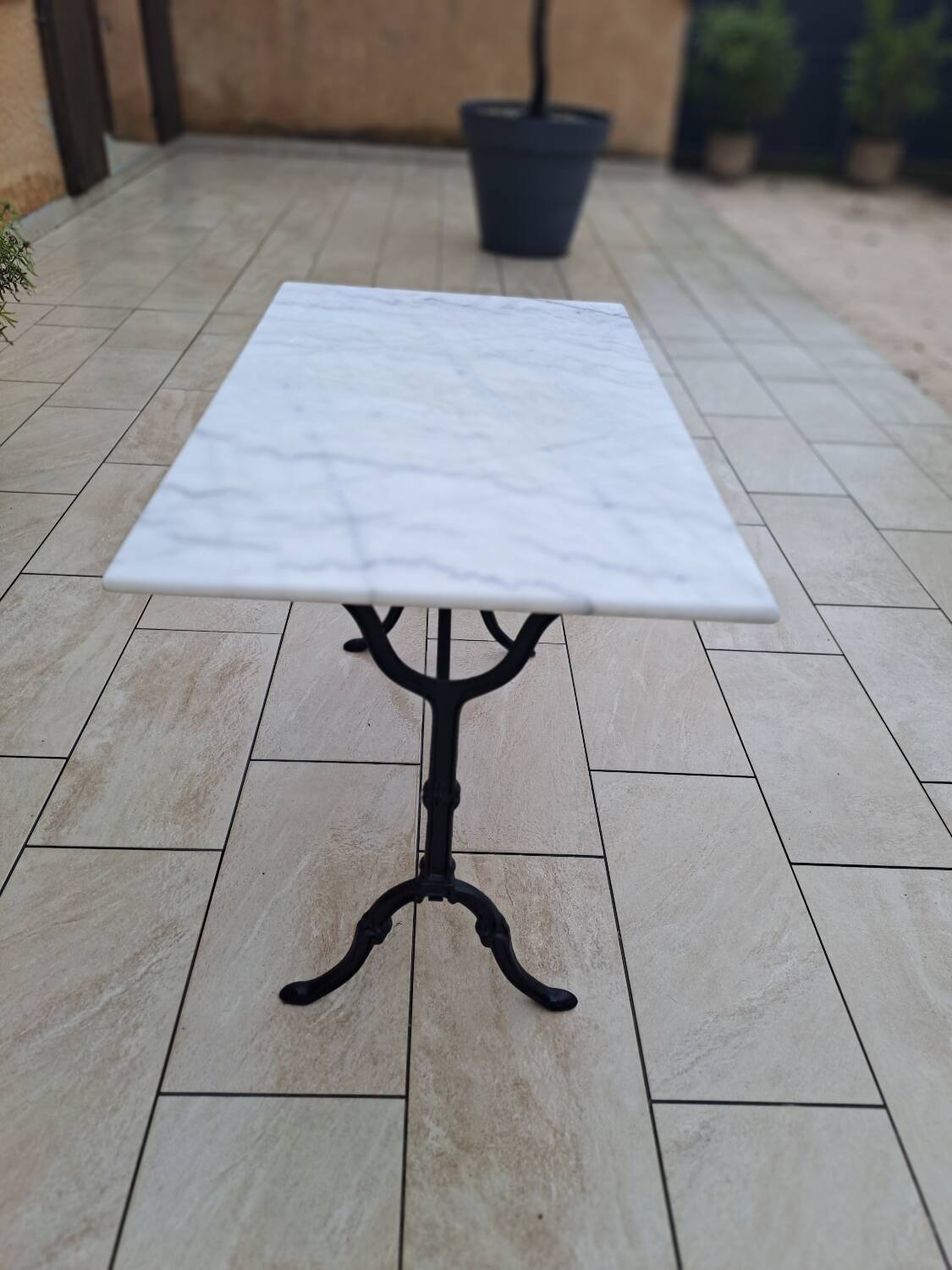 Marble and cast iron bistro table