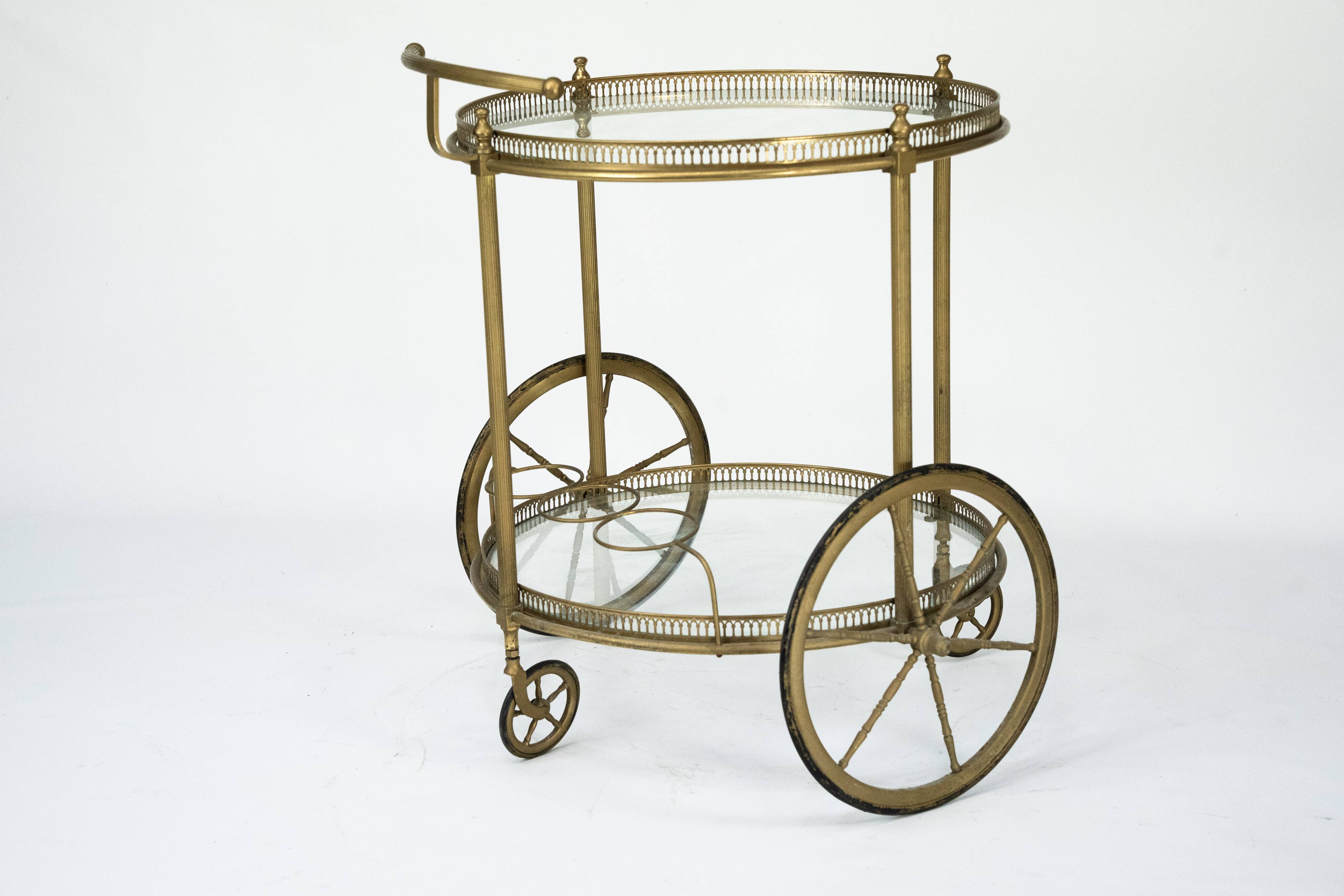 Vintage Brass Bar Cart by Cesare Lacca, Italy, 1950s.