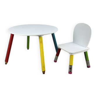 Table et chaise crayon Pierre Sala pour enfant, années 80
