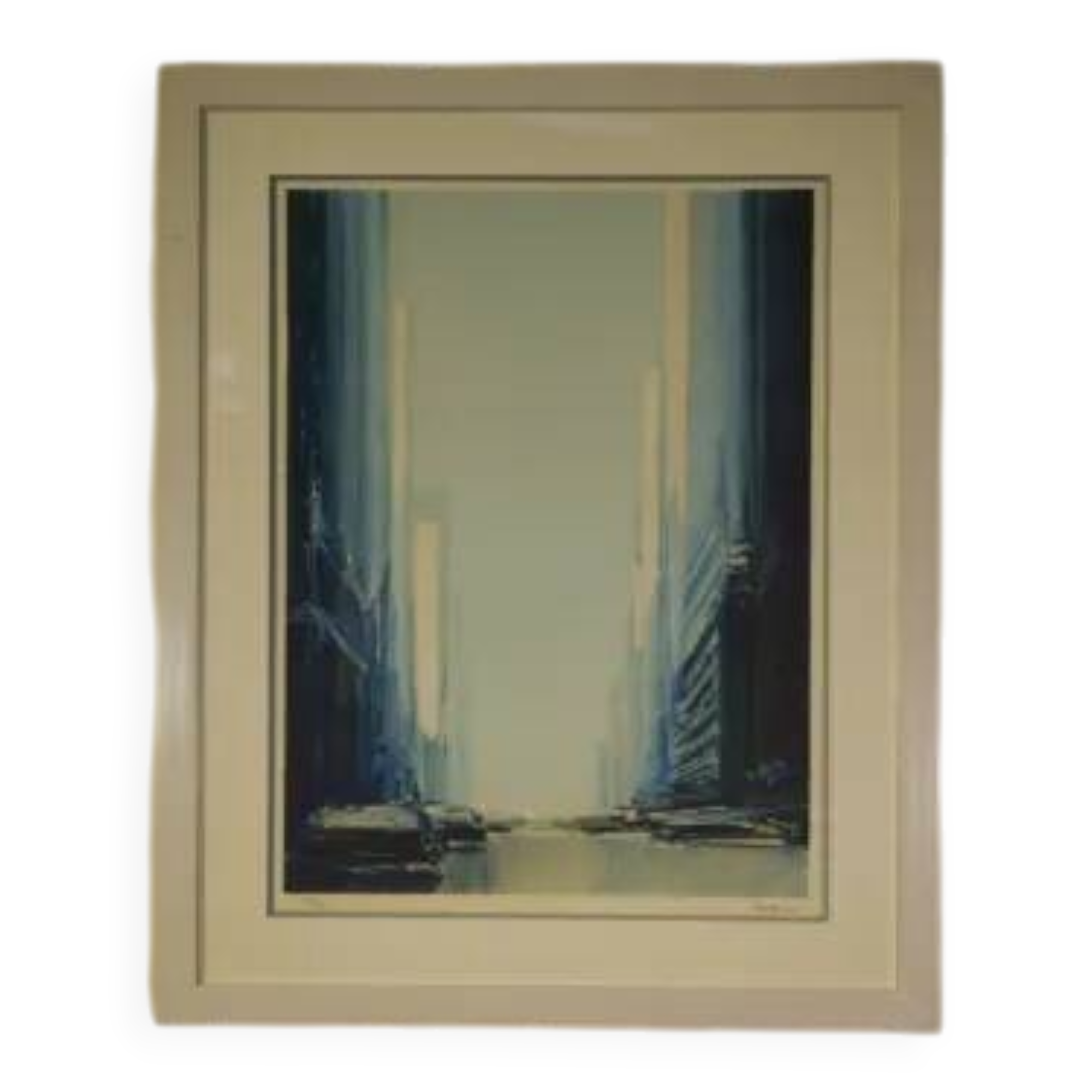 Futuristic lithograph of New York by Pierre Doutreleau 1970s