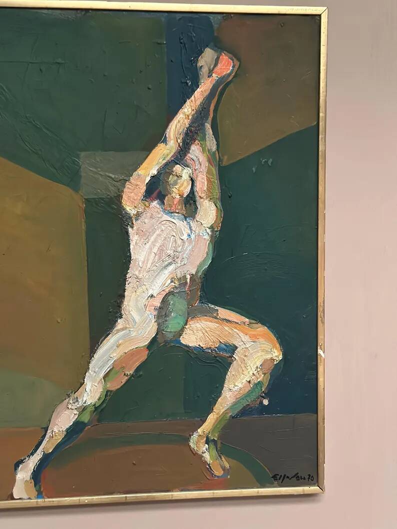 Swedish Oil on Canvas"The Discus Thrower" by Eric Elfvén,vintage and framed