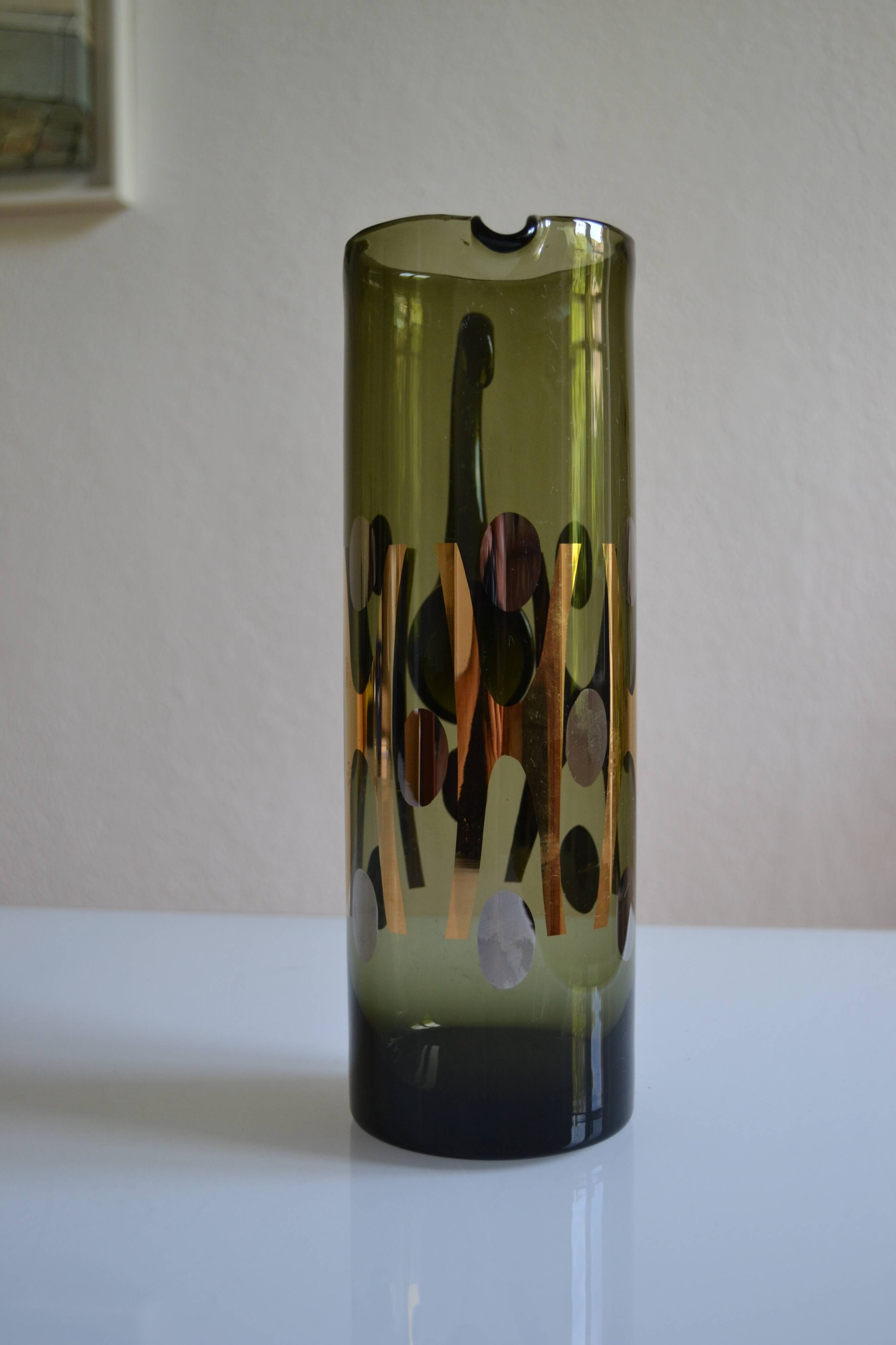 Modernist blown glass pitcher with geometric decoration 1970
