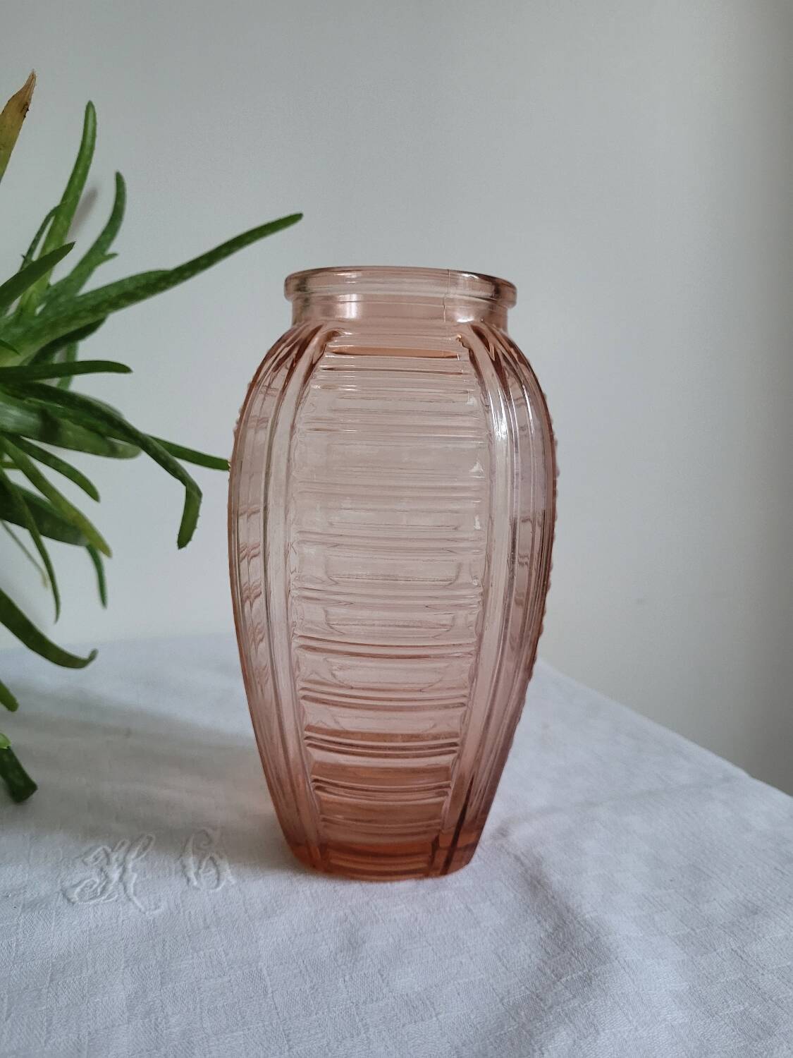 Art Deco pink moulded vase