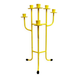 Chandelier 6 feux en métal jaune style Memphis
