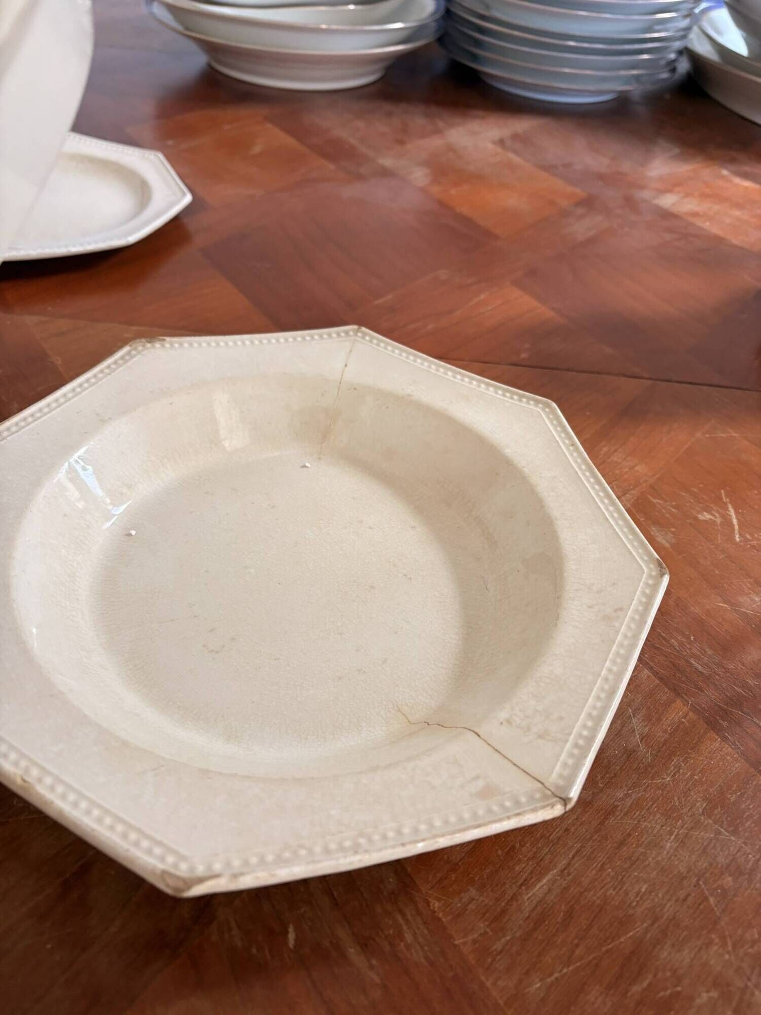 Old Lot Faience Plate Creil Montereau 19th Century Ivory Pearl Decor