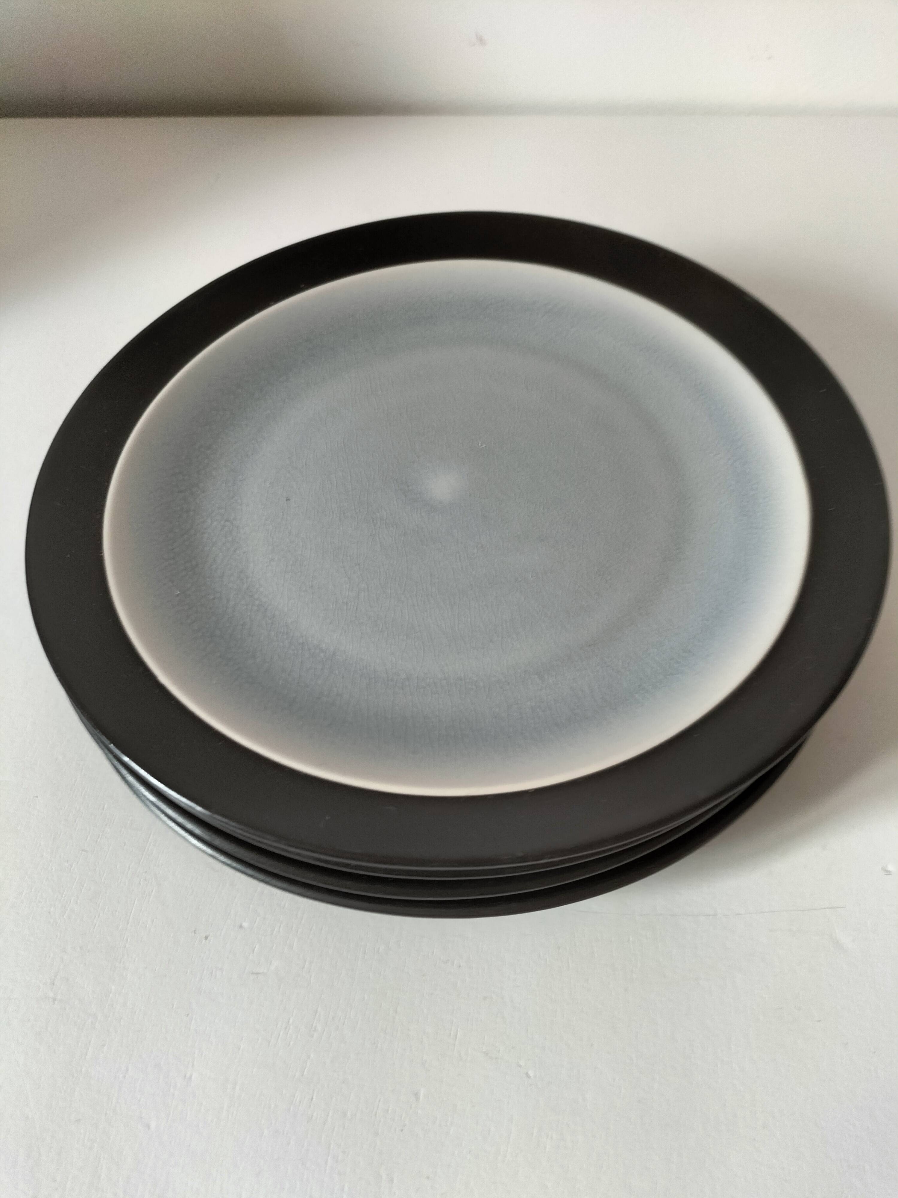 Set of 4 two-tone flat plates with a crackled effect.