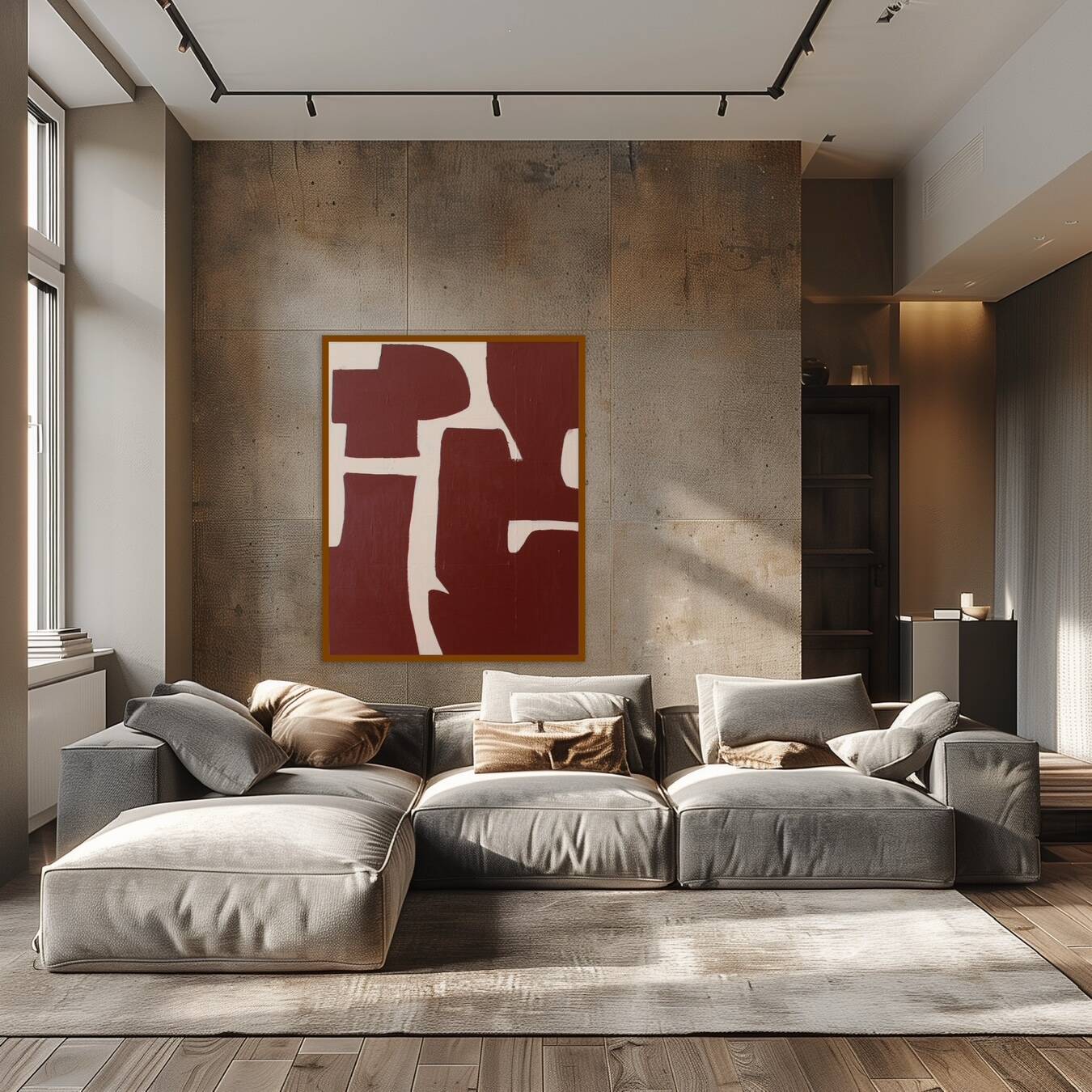 Minimalist organic canvas burgundy 100x81cm