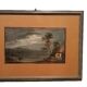 Old watercolour on paper from the early 19th century - nocturnal landscape with aqueduct and bridge
