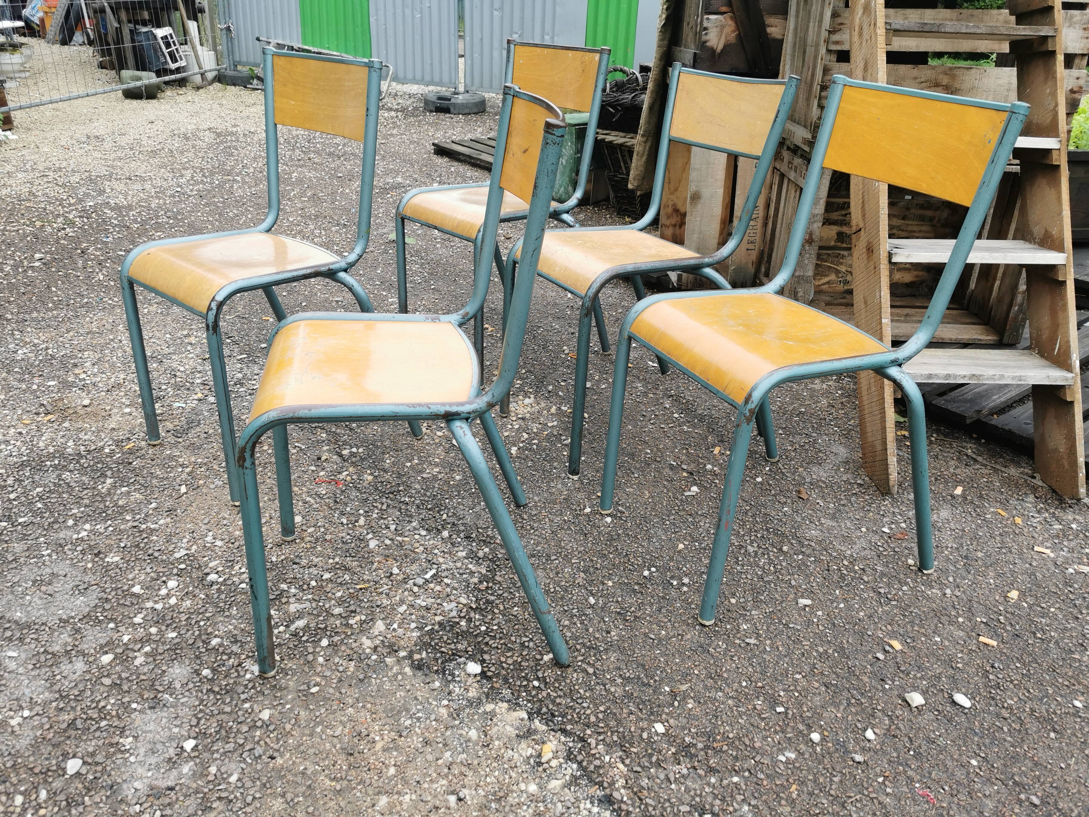 Lot five vintage school chairs