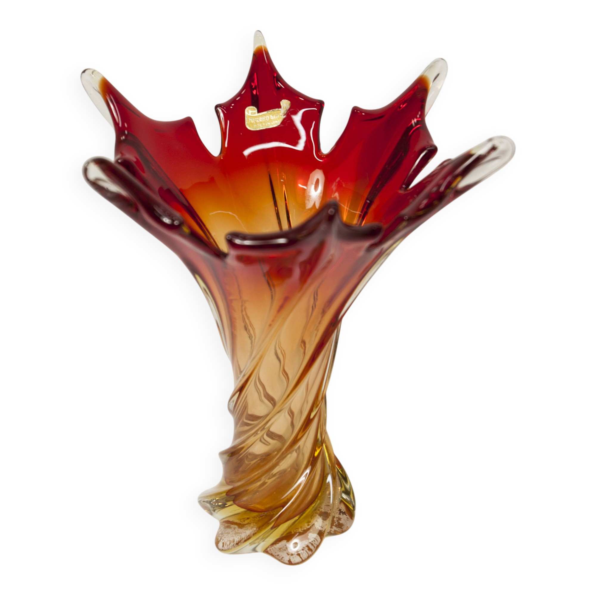Murano glass vase by Fratelli Toso signed Murano orange and red