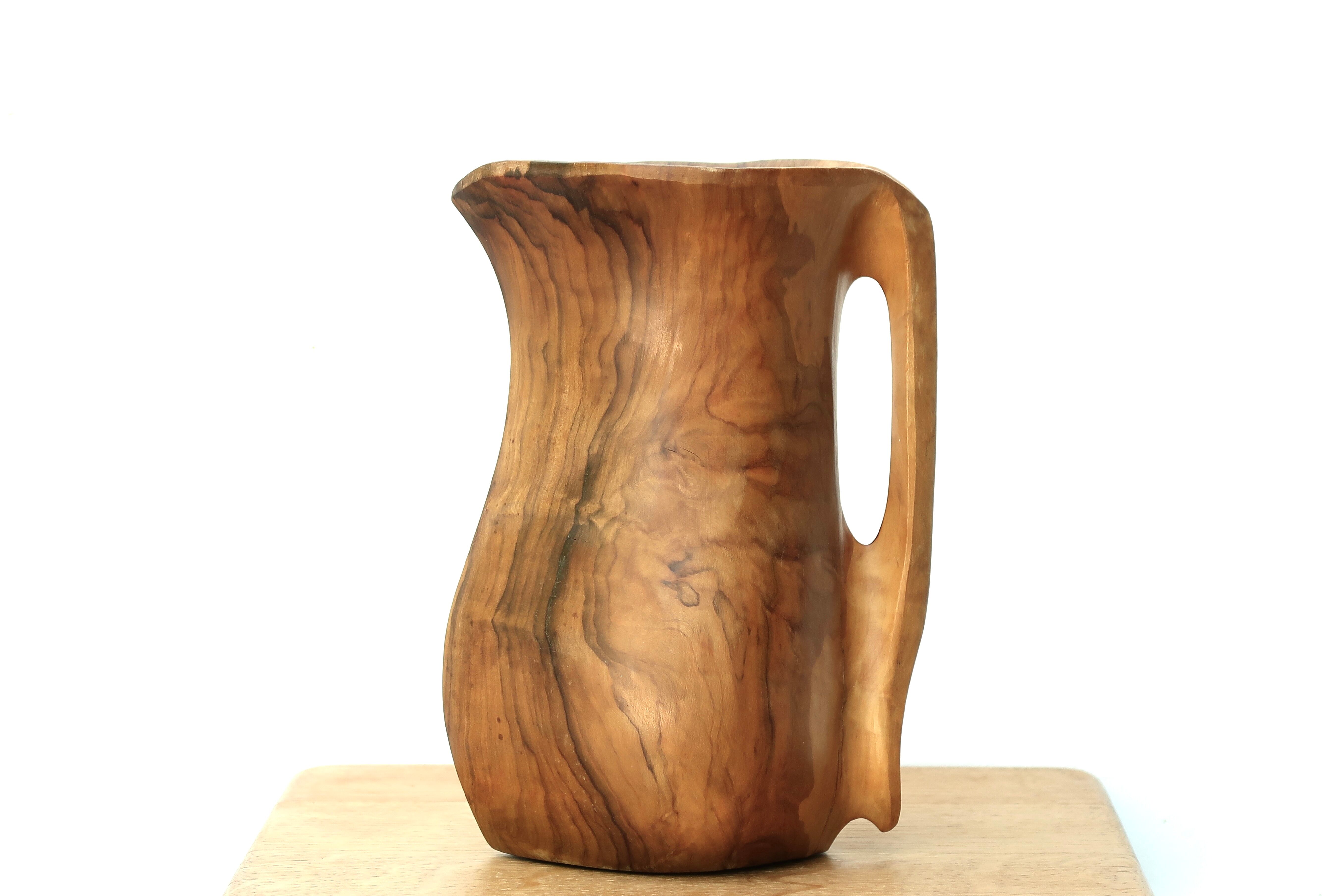 Sculptural wooden pitcher, 60s