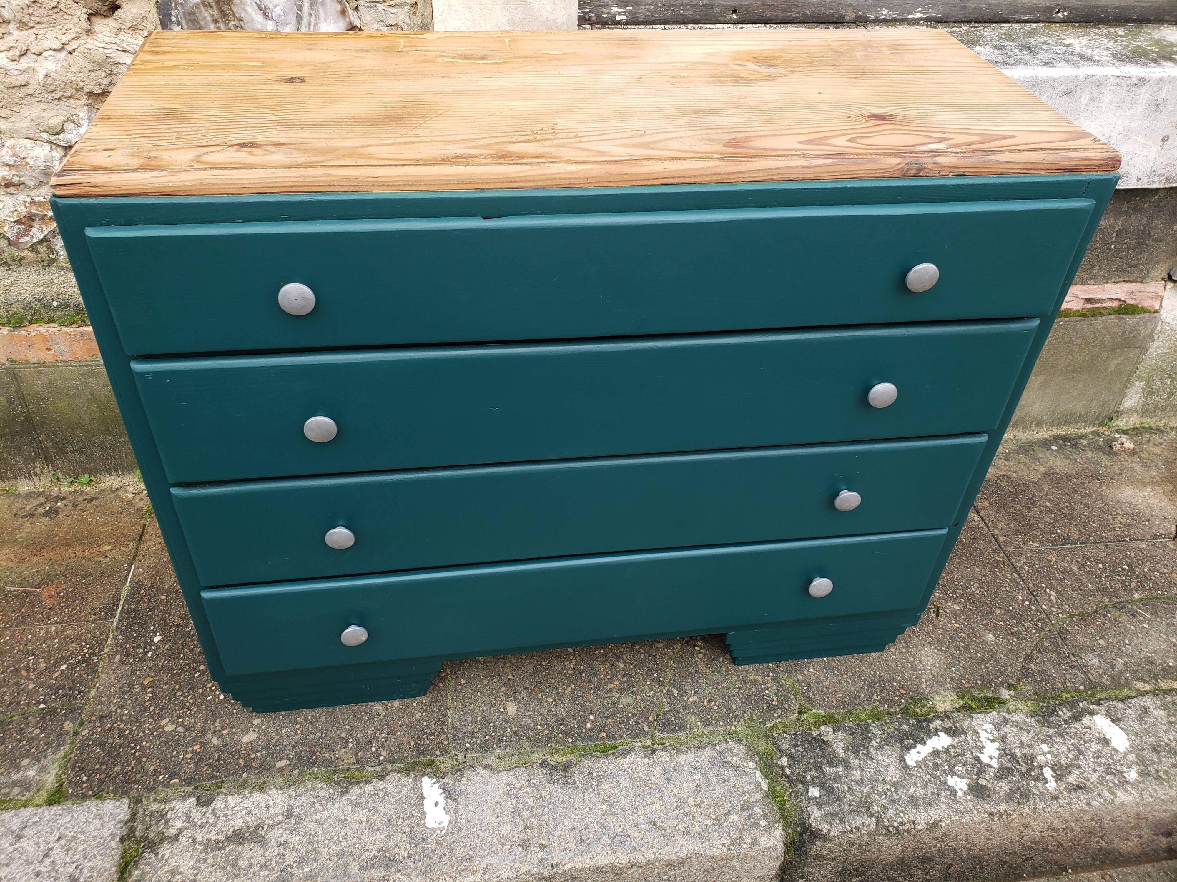 Deep turquoise and wood vintage dresser