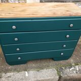 Commode vintage turquoise profond et bois