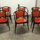 Table and 6 armchairs Baumann Diese, design Pagnon Pelhaître, Wenge color and red,