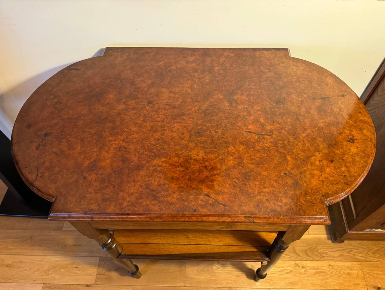 Console in rosewood and burl, early 20th century