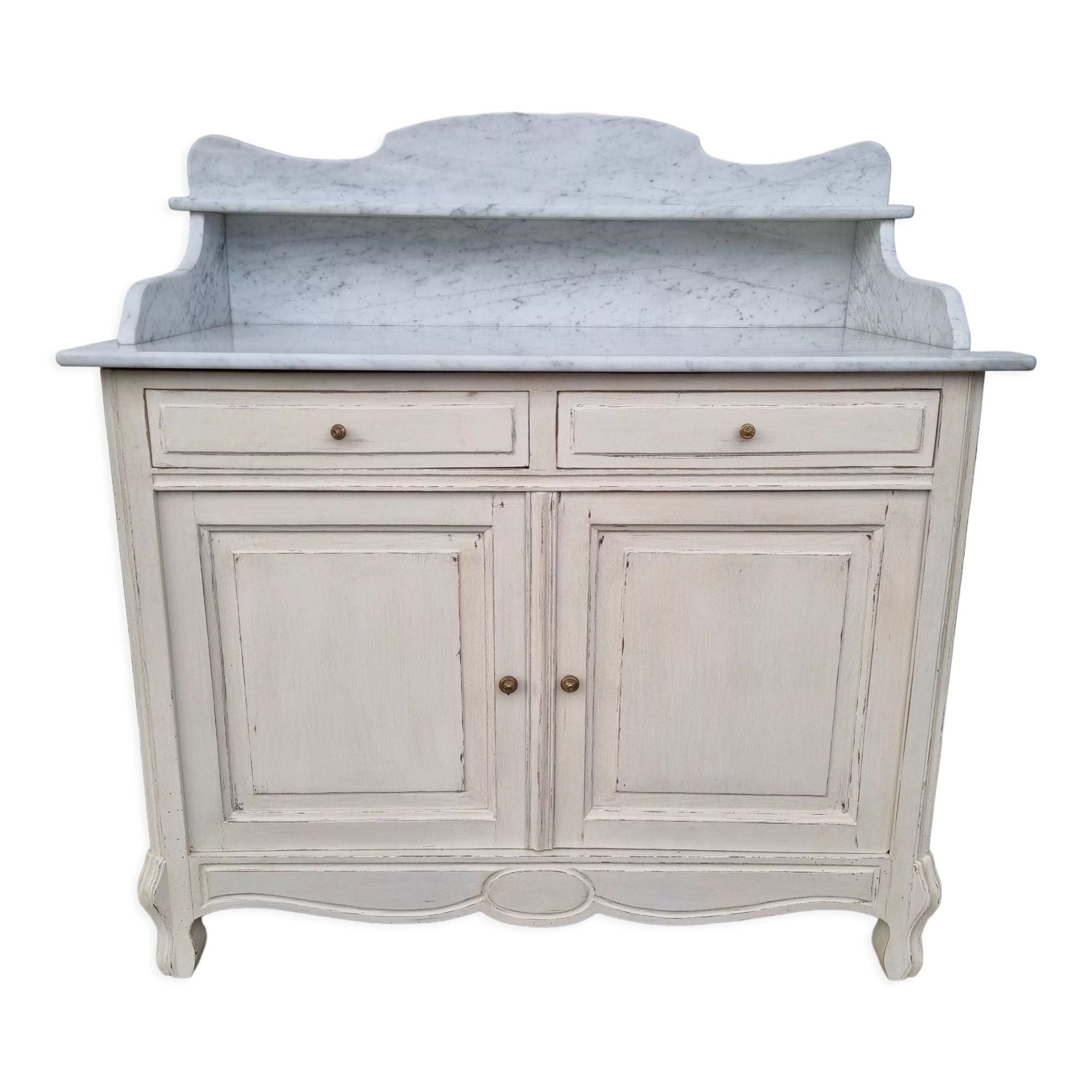 Patinated bathroom cabinet with marble 1940s