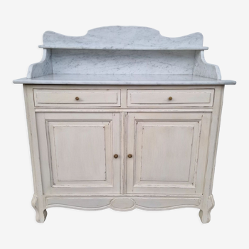 Meuble de toilette patiné avec marbre années 1940
