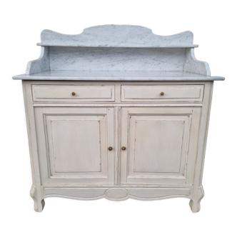 Meuble de toilette patiné avec marbre années 1940