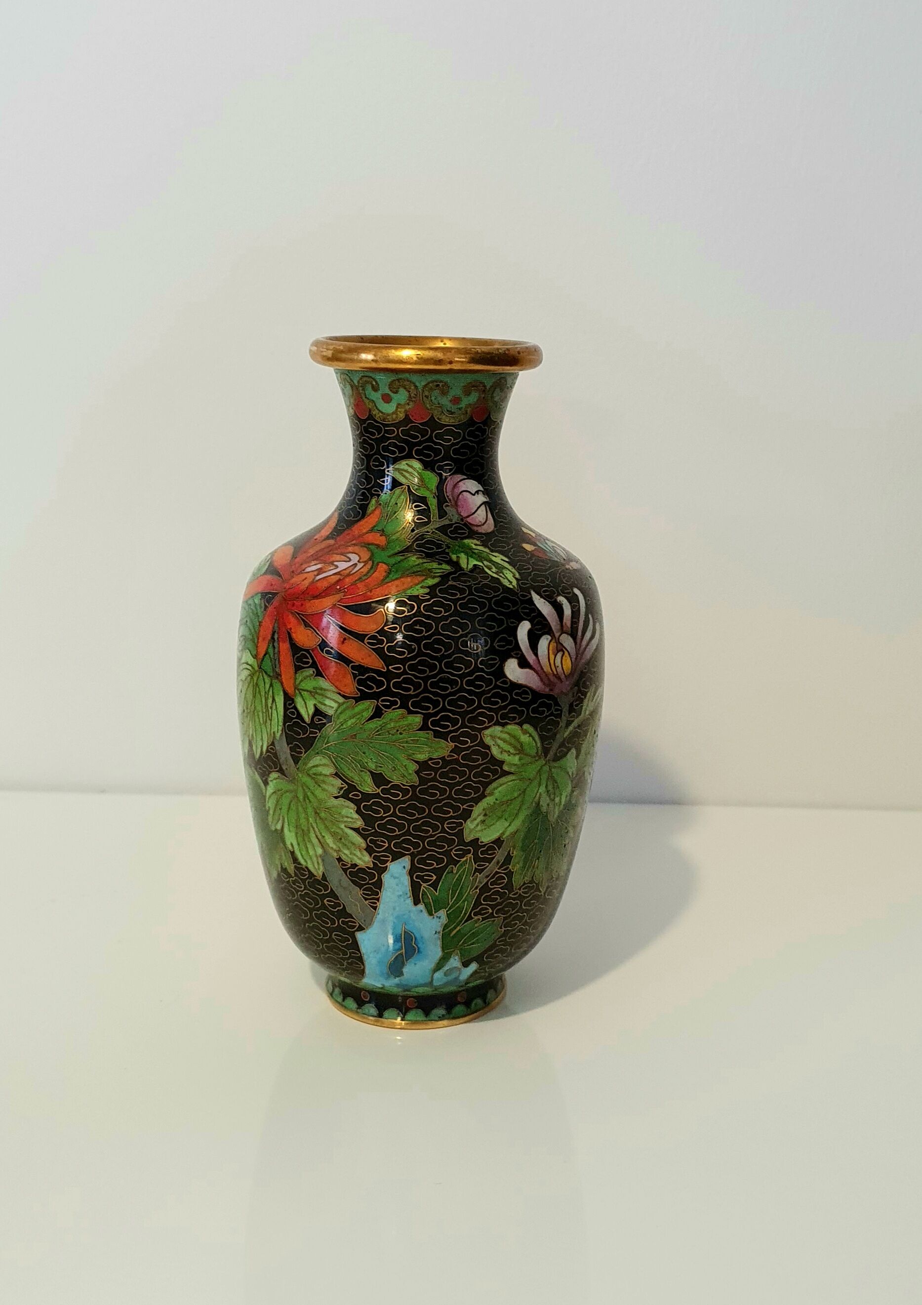 Lot of 3 ancient Chinese vases in bronze emaux partitioned champlevé