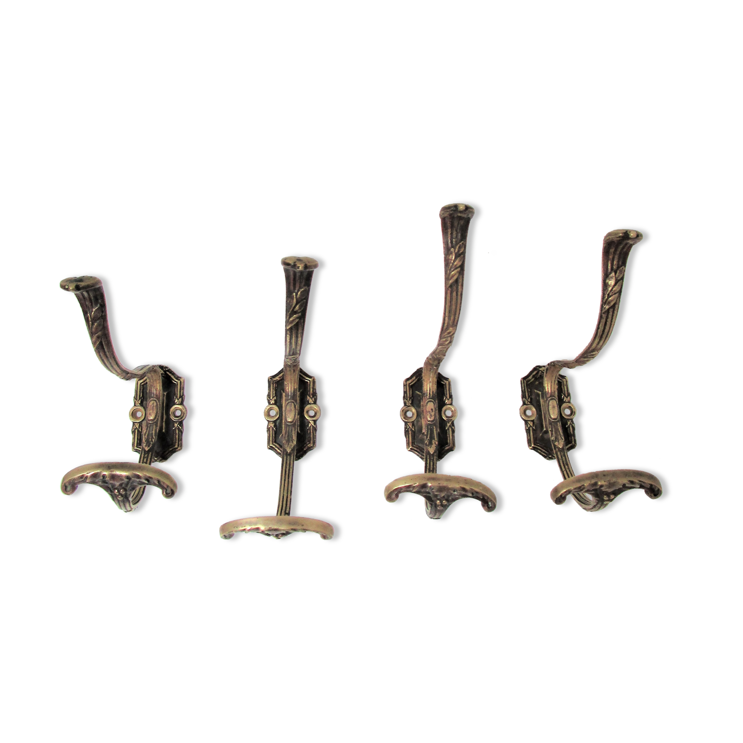 Four patères bronze patinated leafy décor early 20th century