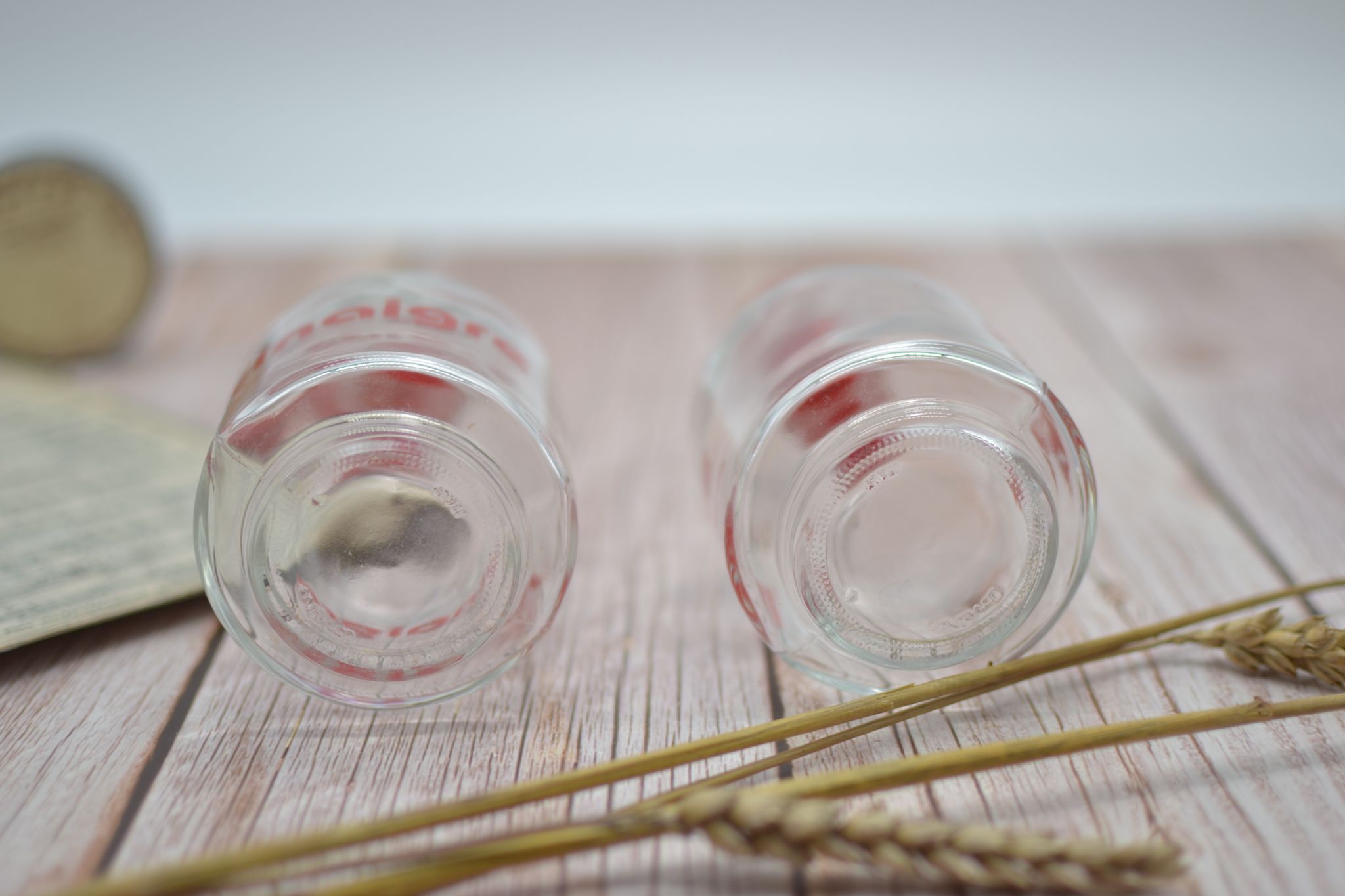 Oil and vinegar with red writing