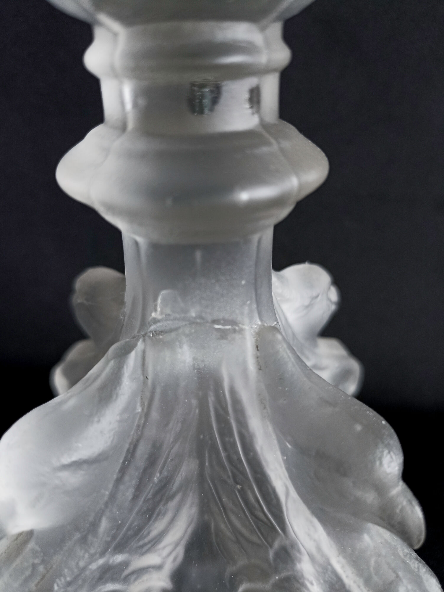 Pair of pressed molded glass candlesticks from Val St Lambert model Griffon