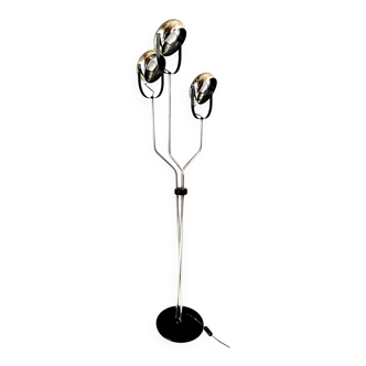 Vintage chromed floor lamp with three adjustable lights spots, Reggiani 1960s