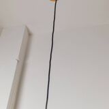 Vintage Yellow-Gold Aluminum Ceiling Lamp, 1980s Memphis-Postmodern Beehive Pendant with Striped Cable