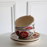 Lot de 2 tasses + soucoupes HB Quimper décor floral F436 – Peintes main