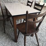 Vintage bistro table half-centuries wood and formica chiné