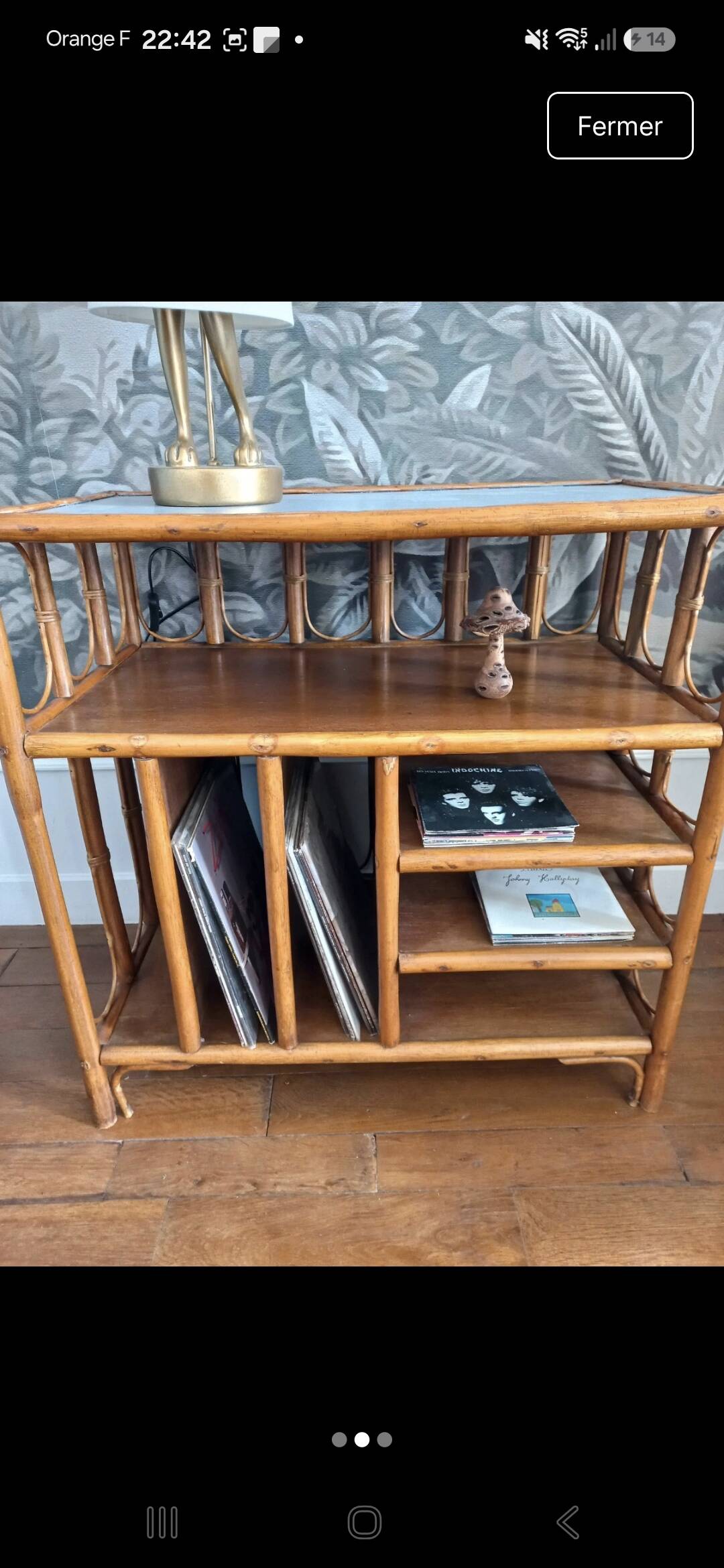 Vintage rattan vinyl cabinet