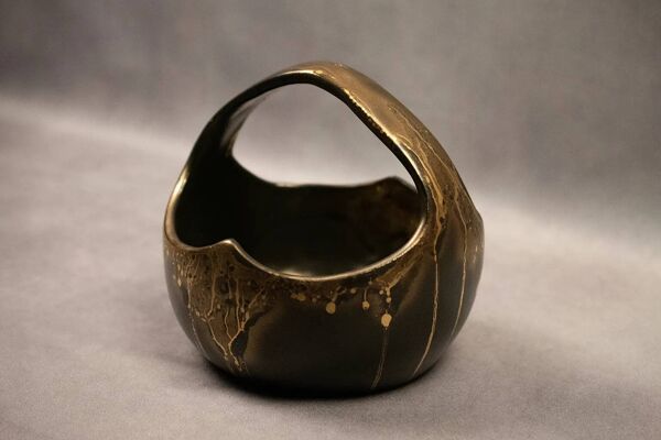 Coupe en grès irisé à anse Léon Pointu - Grès de Puisaye début XXème