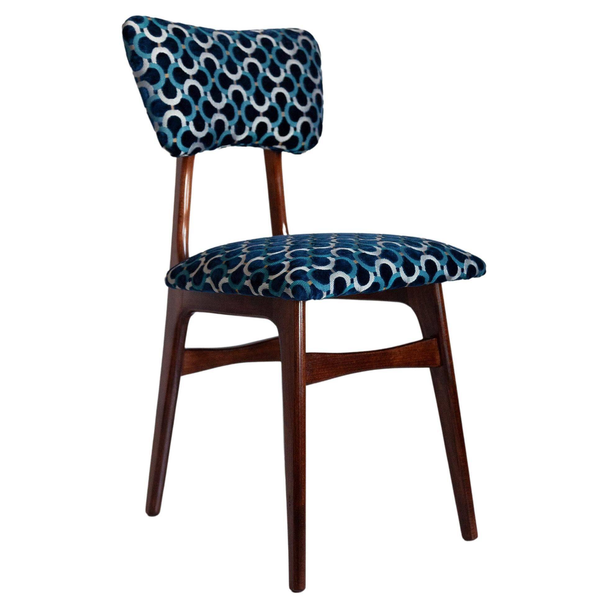 Chaise Butterfly Mid-Century en Velours Scarabeo Bleu et Bois Foncé, Europe, 1960